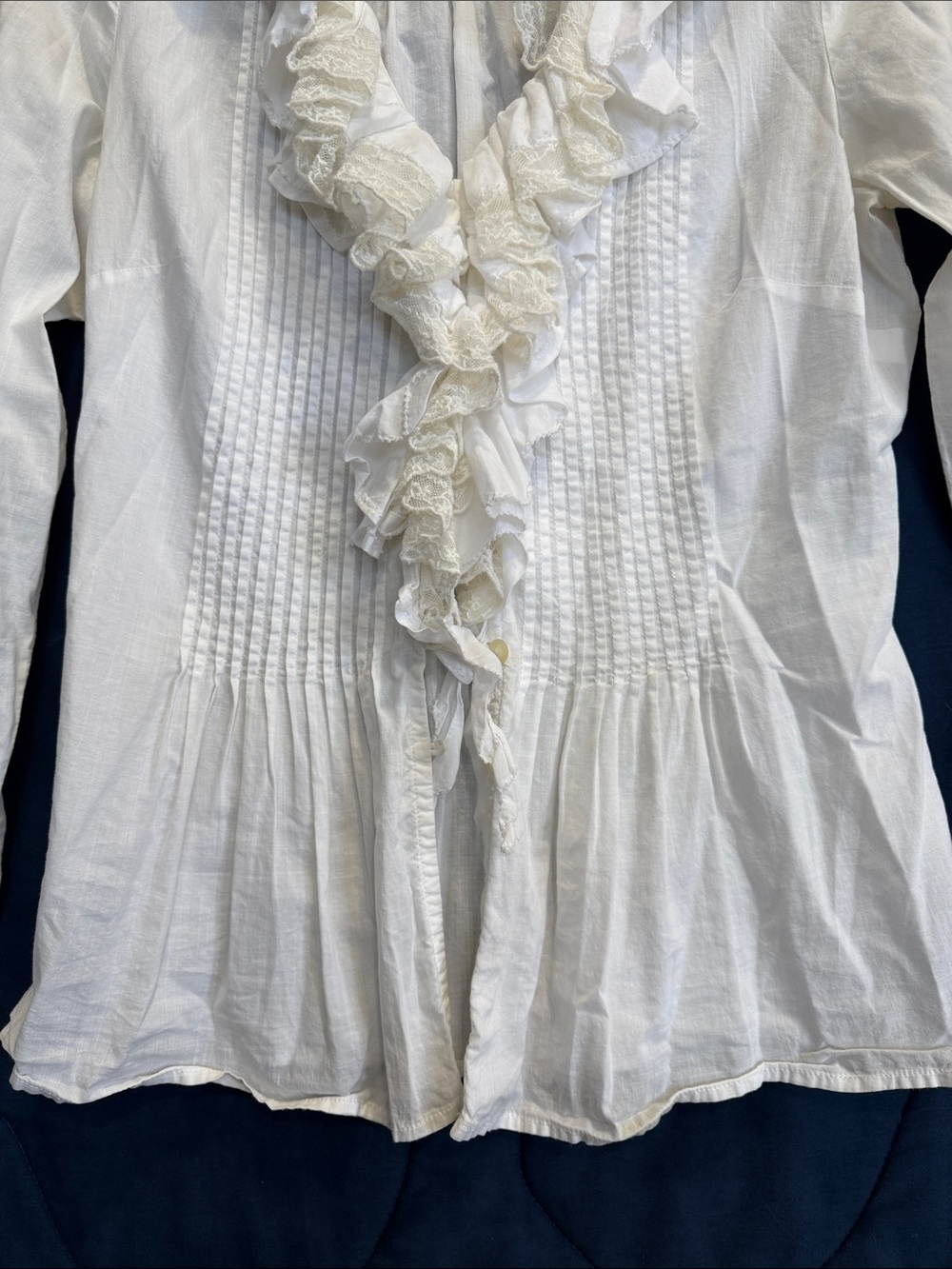 Lauren Ralph Lauren White Ruffled V-Neck Cotton Blouse - Picture 3 of 6